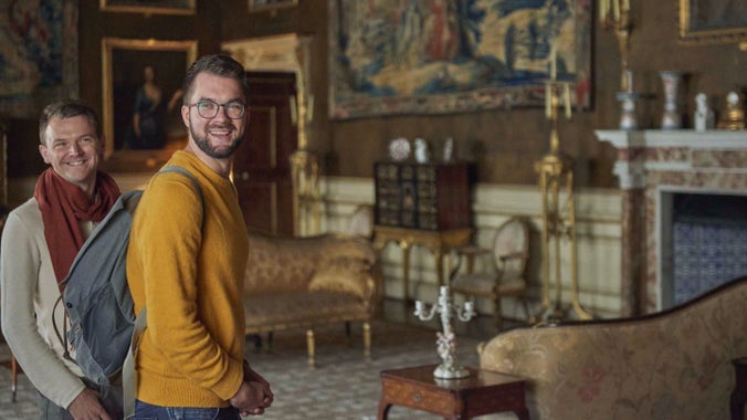 Visitors in the Saloon at Chirk Castle, Wrexham